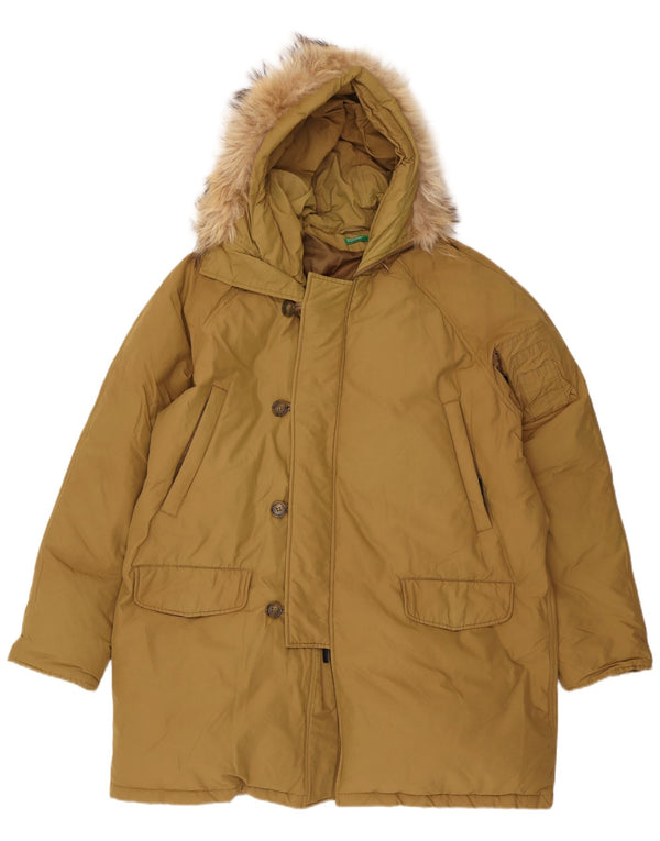 Męska kurtka parka z kapturem i kapturem Benetton UK 42 XL, bawełniana khaki, zimowa