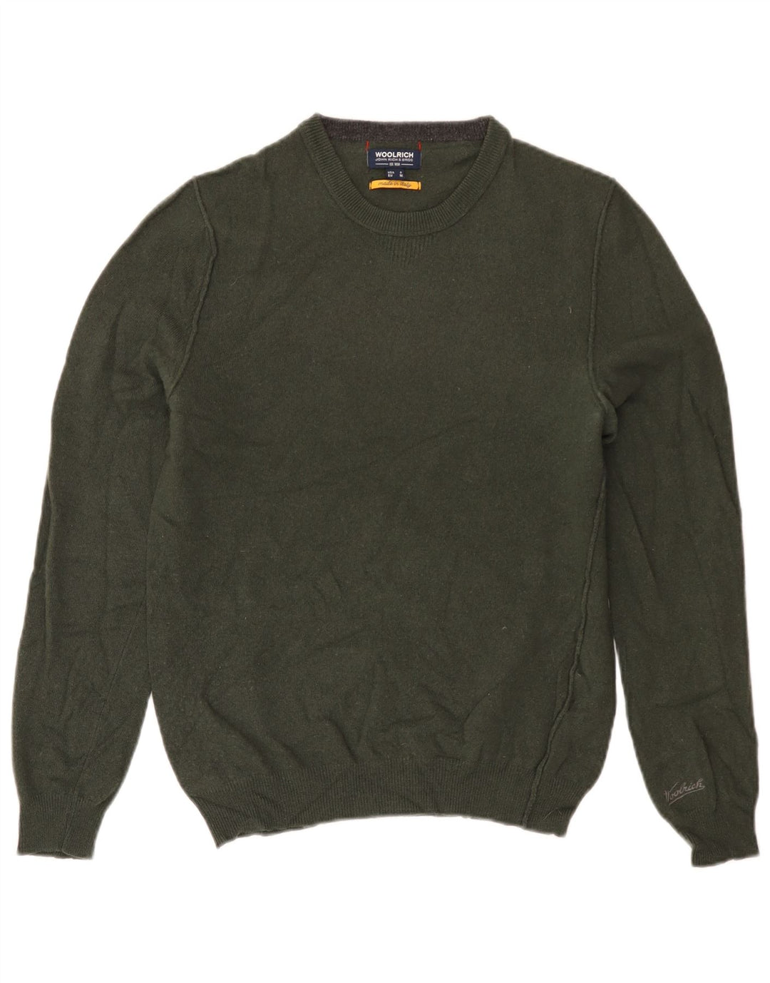 WOOLRICH Damski sweter z okrągłym dekoltem UK 14, średnia wełna khaki