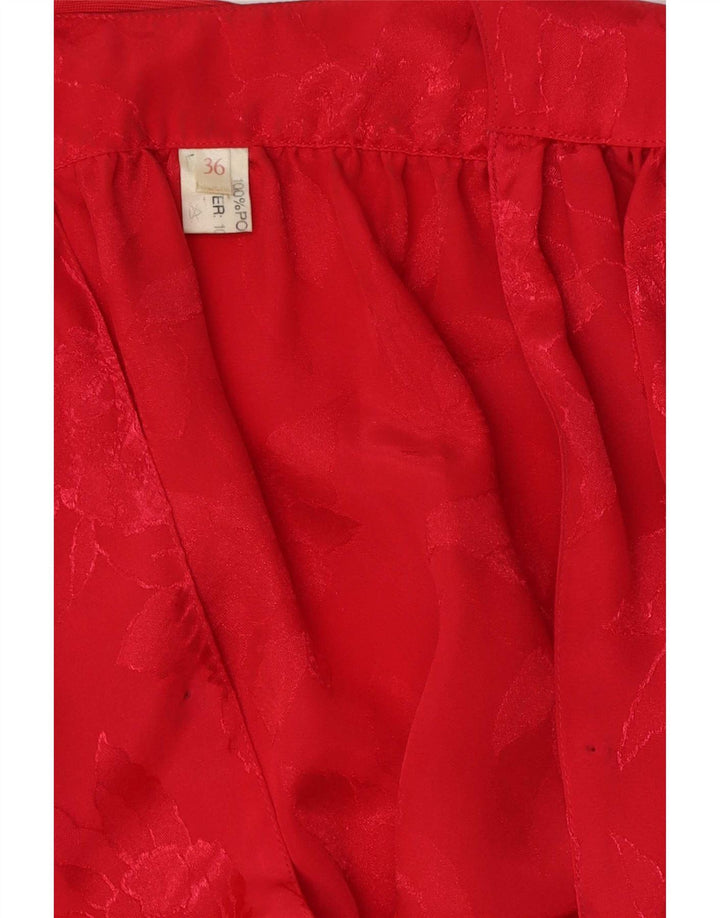 Vintage damska bluzka z rękawem 3/4, EU 36, mała, czerwona, w kwiaty, poliester