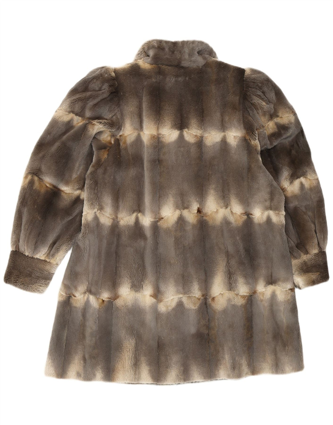 Vintage damski płaszcz futrzany UK 14, duża, szara skóra w paski