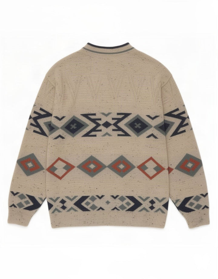 Marks & Spencer Męski sweter z okrągłym wycięciem pod szyją, średnio beżowy, geometryczny