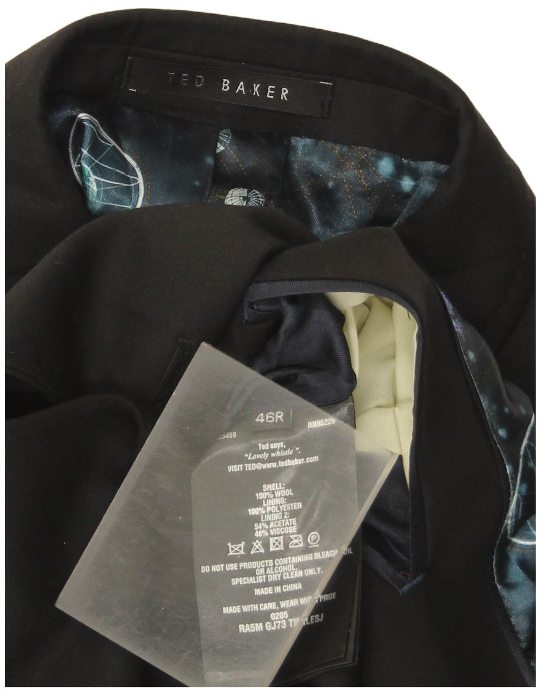 Ted Baker Męska marynarka zapinana na 2 guziki US 46 3XL Czarna wełniana