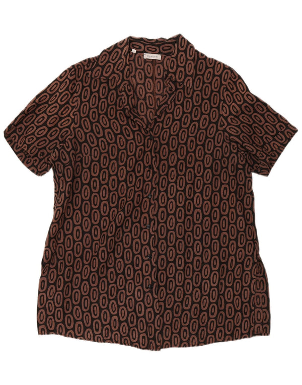 ZANETTI Womens Short Sleeve Shirt IT 47 Large Brown Geometric Linen