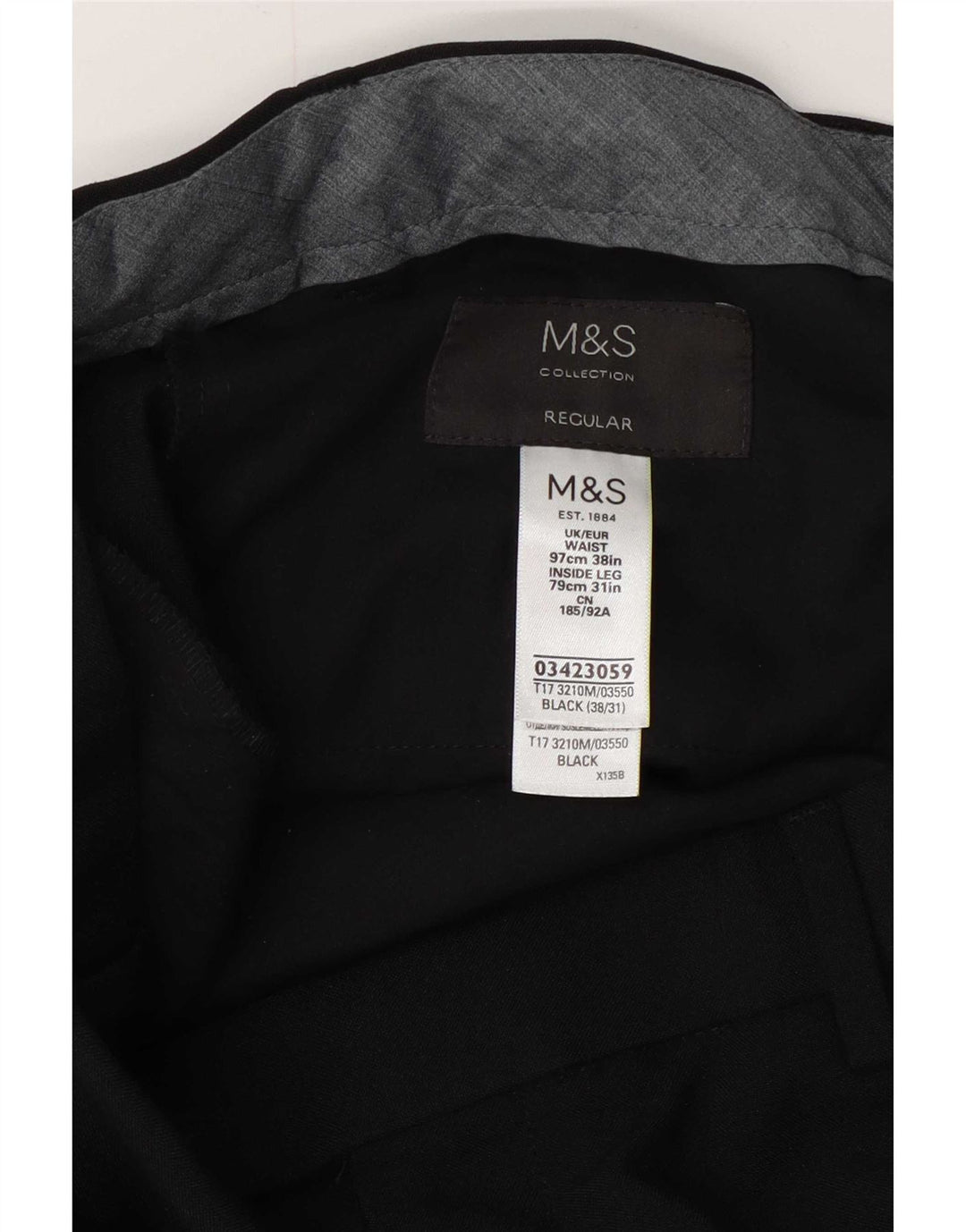 Męskie spodnie garniturowe Marks & Spencer W38 L31, czarny poliester