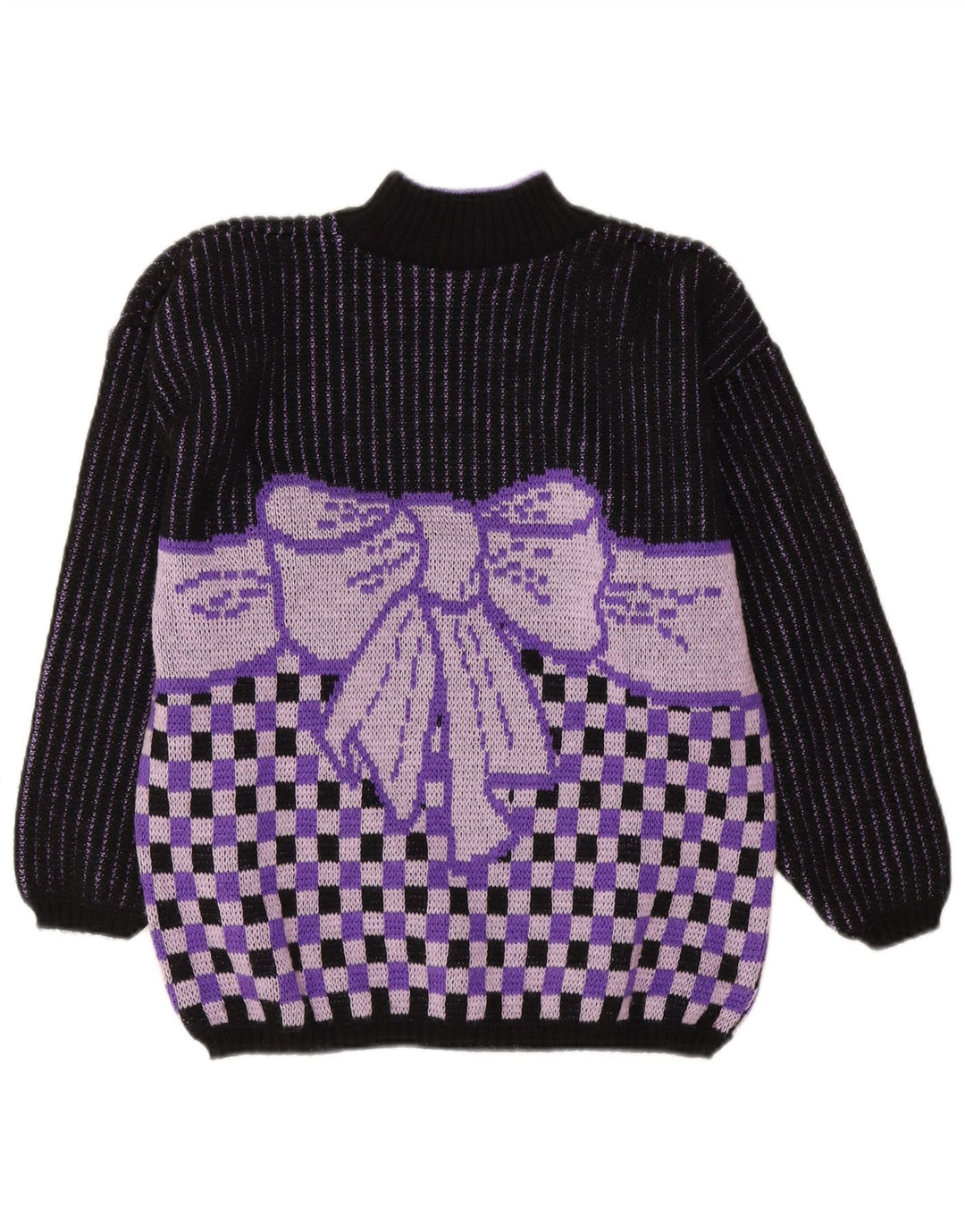 Sweter damski w stylu vintage z golfem UK 14 Średni fioletowy geometryczny