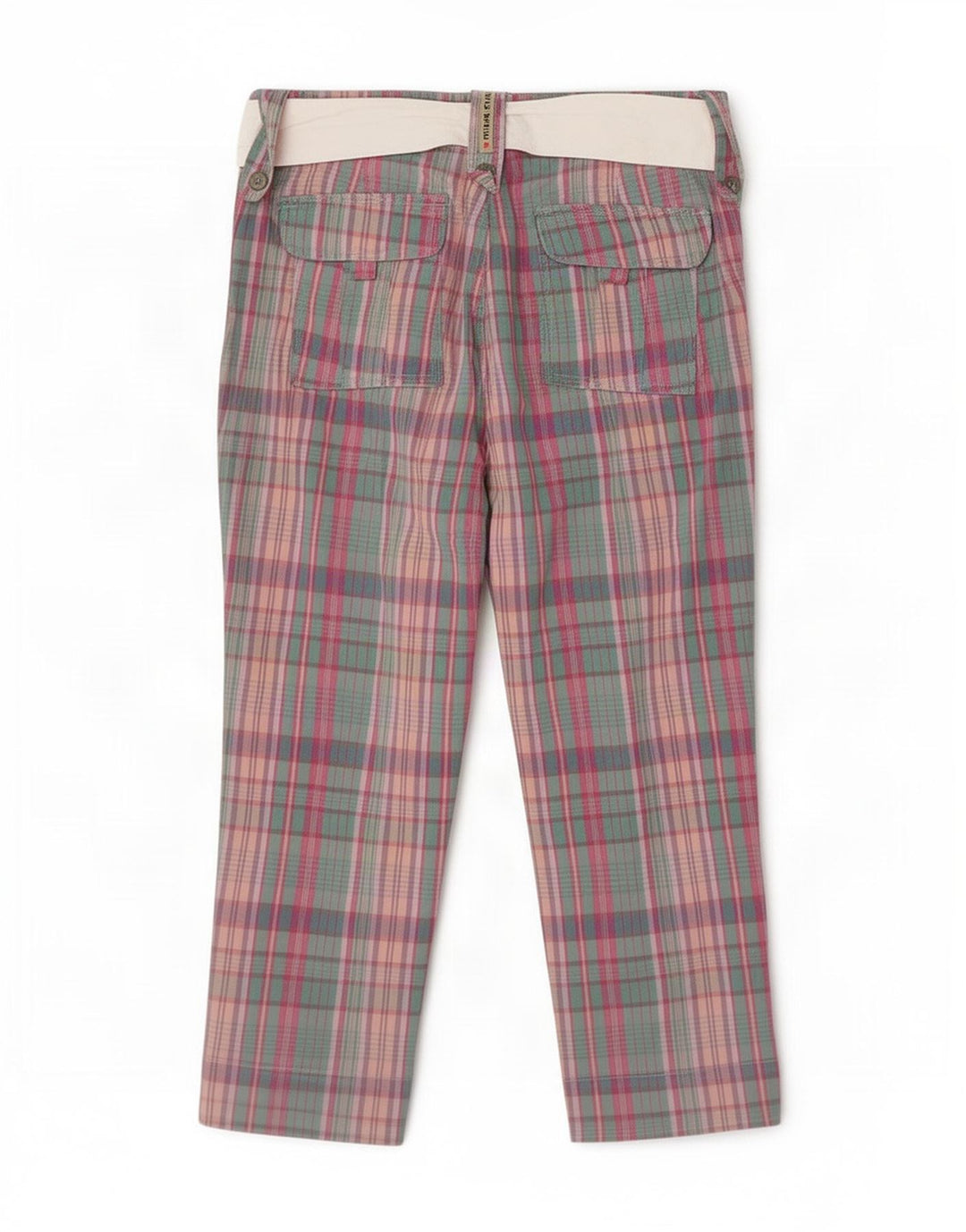 Think Różowe damskie spodnie Capri IT 44 Medium W28 L21 Wielobarwna kratka