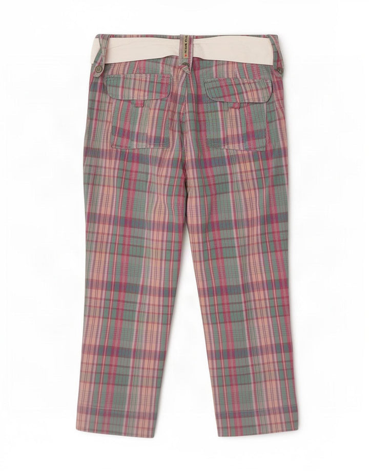 Think Różowe damskie spodnie Capri IT 44 Medium W28 L21 Wielobarwna kratka