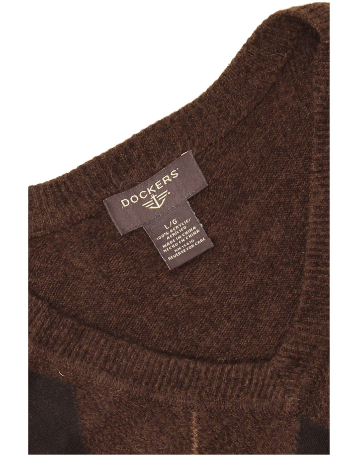 Męski podkoszulek DOCKERS z kamizelką, duży, brązowy Argyle/Diamentowy akryl