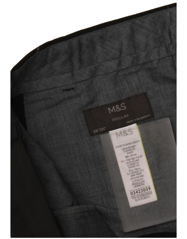 Męskie spodnie garniturowe Marks & Spencer W38 L31, czarny poliester
