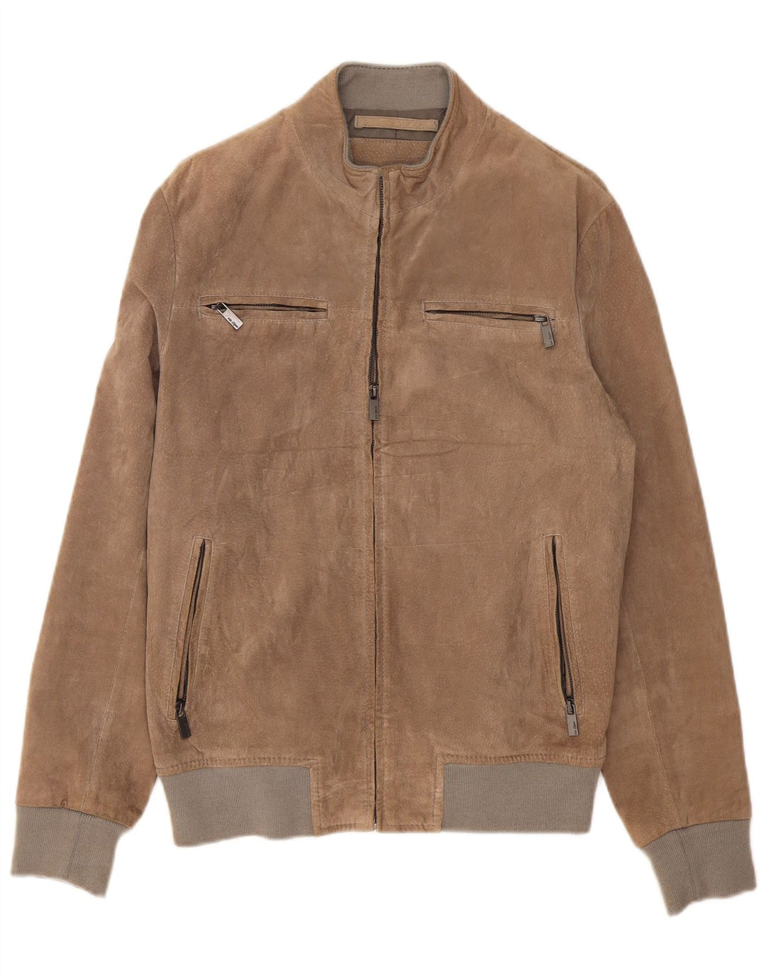 Vintage męska zamszowa kurtka bomber UK 38 średniej szarej skóry