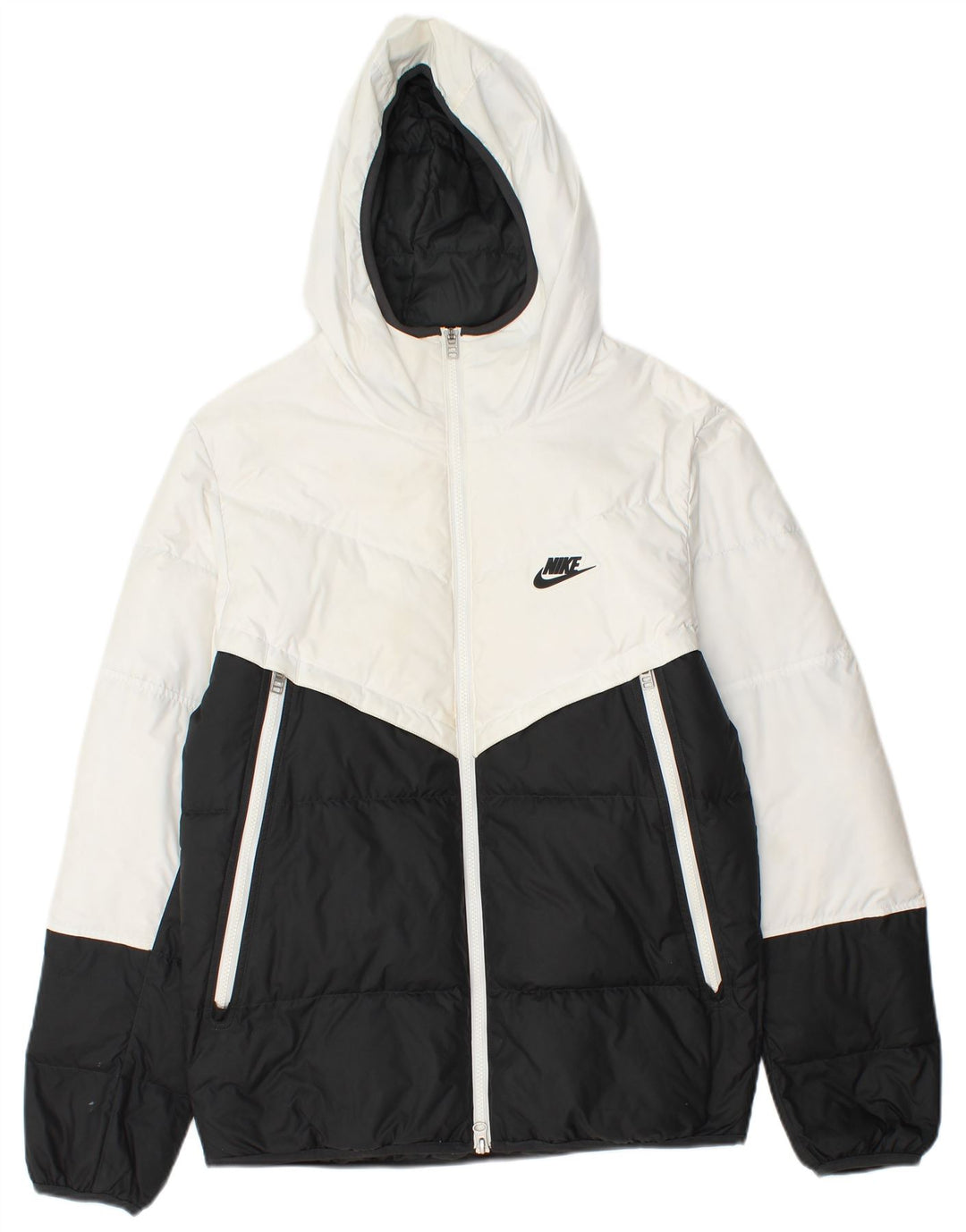 Męska wyściełana kurtka z kapturem i kapturem Nike UK 36 Mały czarny poliester z blokami kolorów