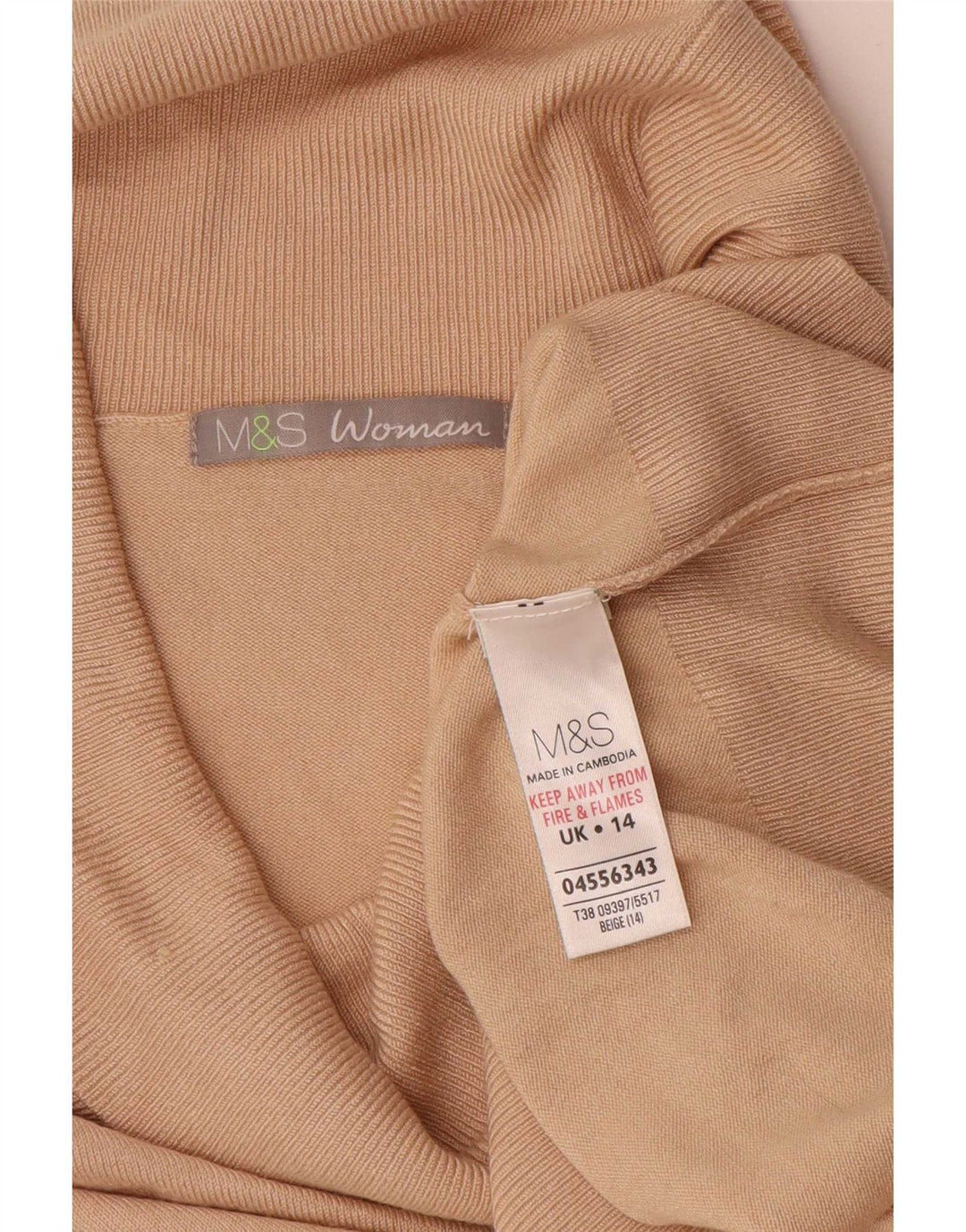 Marks & Spencer Damski sweter z golfem UK 14, duży, beżowy, wiskoza