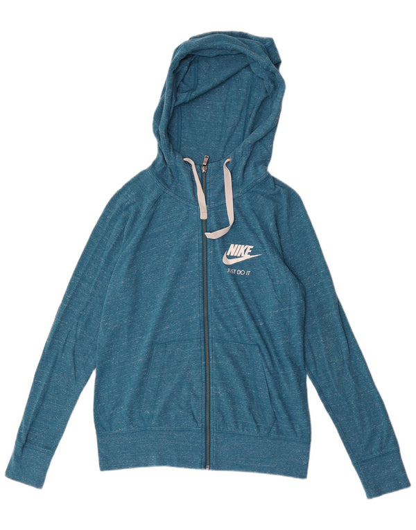 Nike Womens Zip Hoodie Sweater UK 10 Small Blue Flecked Cotton