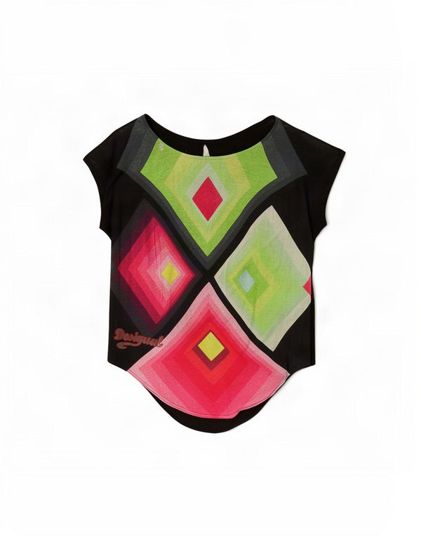 Damska bluzka bez rękawów Desigual z grafiką, UK 14, średnia czarna geometryczna