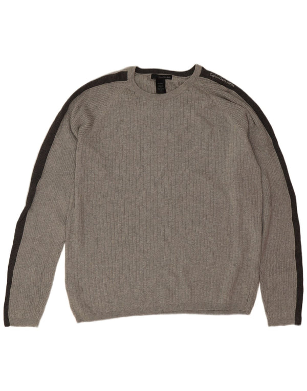 Męski sweter z okrągłym dekoltem Calvin Klein Jeans, 2XL, szary, z blokami kolorów
