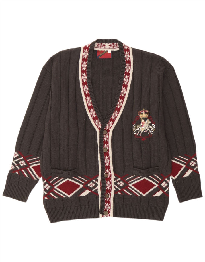 Męski sweter rozpinany z grafiką w stylu vintage XL, szary