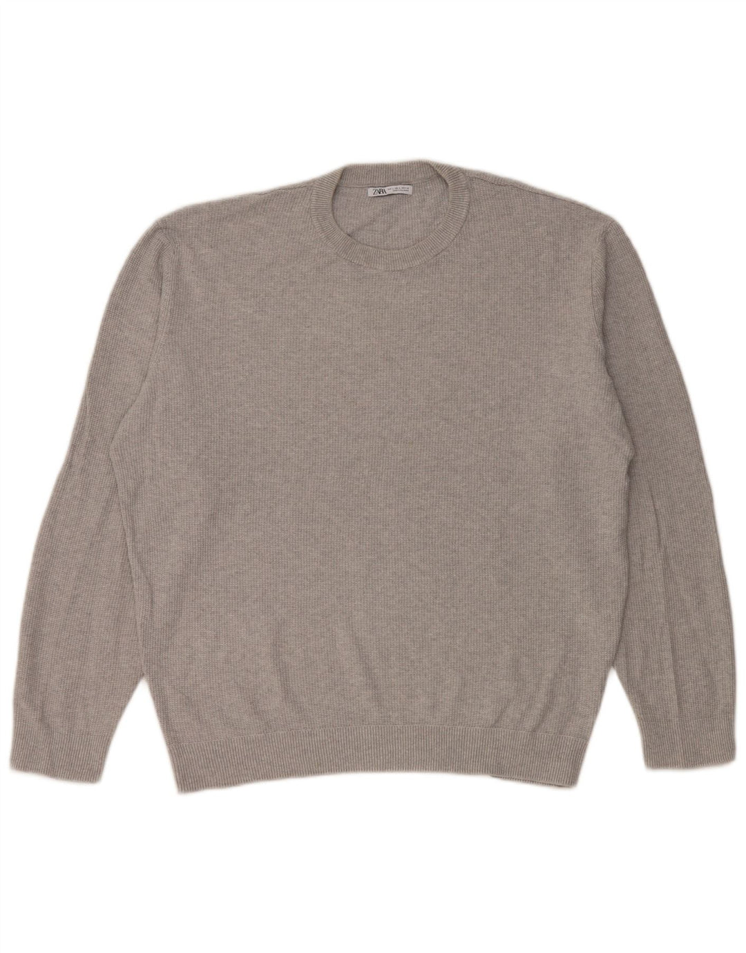 Męski sweter z okrągłym dekoltem Zara, duży, szary