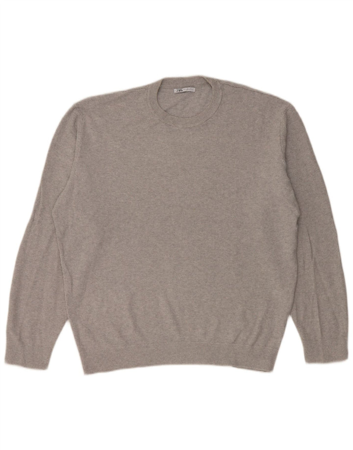 Męski sweter z okrągłym dekoltem Zara, duży, szary