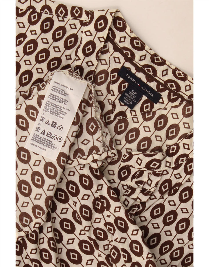 Damska bluzka z falbanką Tommy Hilfiger z przodu UK 10 Small Brown Geometric