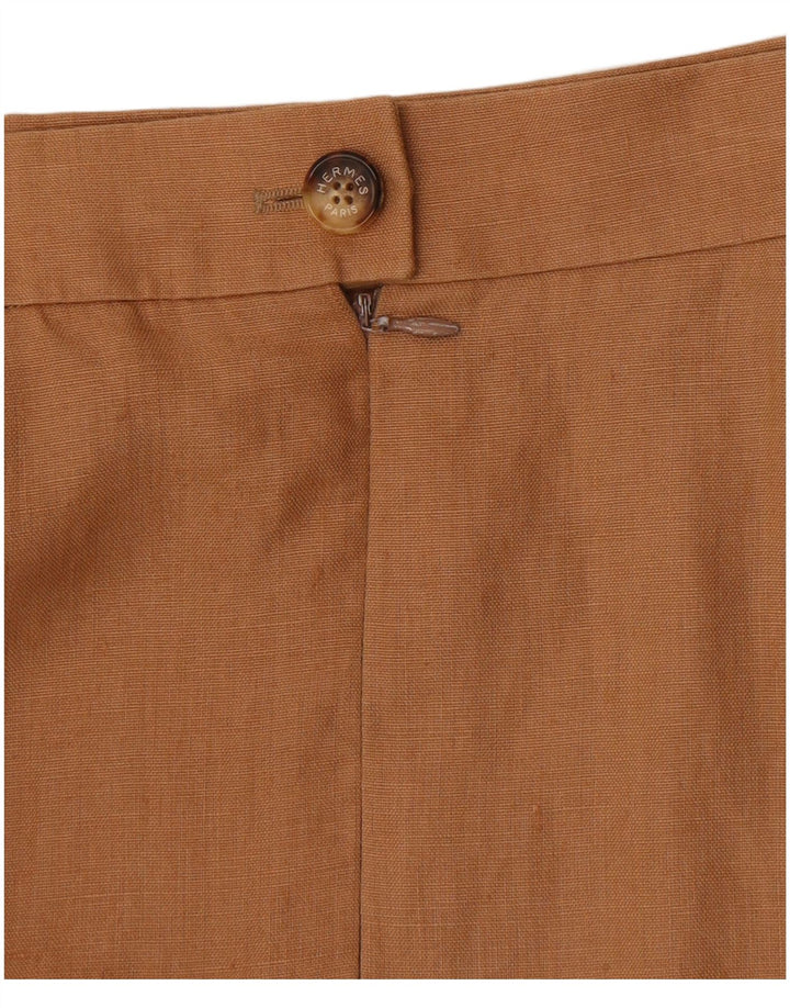 HERMES Damska prosta spódnica IT 44 Medium W30 Beżowa lniana
