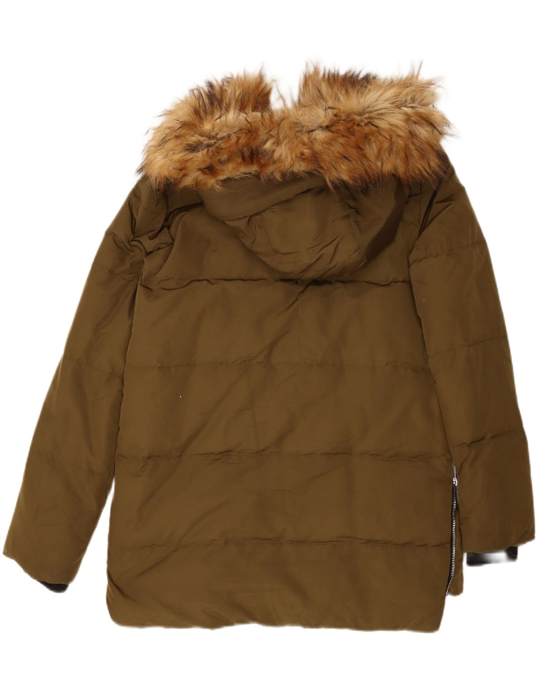 Damska ocieplana kurtka z kapturem Zara UK 10, mała, khaki, poliester