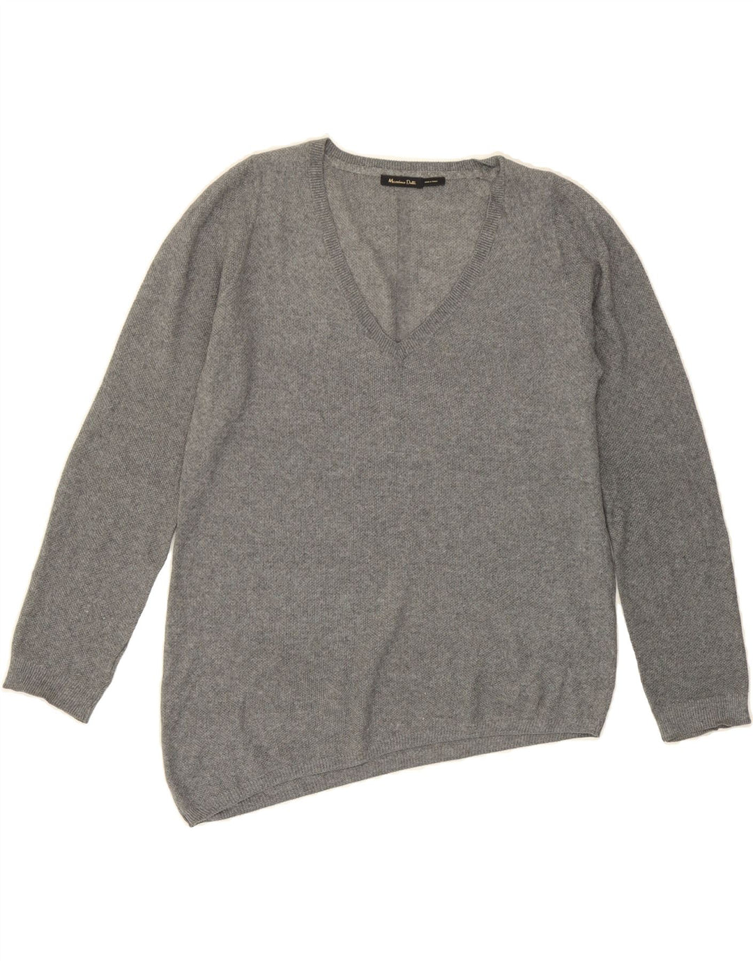 MASSIMO DUTTI Womens Asymmetric V-Neck Jumper Sweater UK 14 Medium Grey Vintage Massimo Dutti and Second-Hand Massimo Dutti from Messina Hembry 