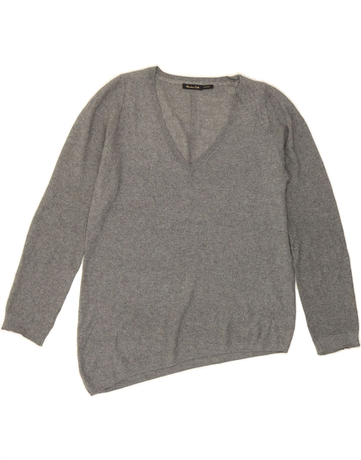 MASSIMO DUTTI Womens Asymmetric V-Neck Jumper Sweater UK 14 Medium Grey Vintage Massimo Dutti and Second-Hand Massimo Dutti from Messina Hembry 