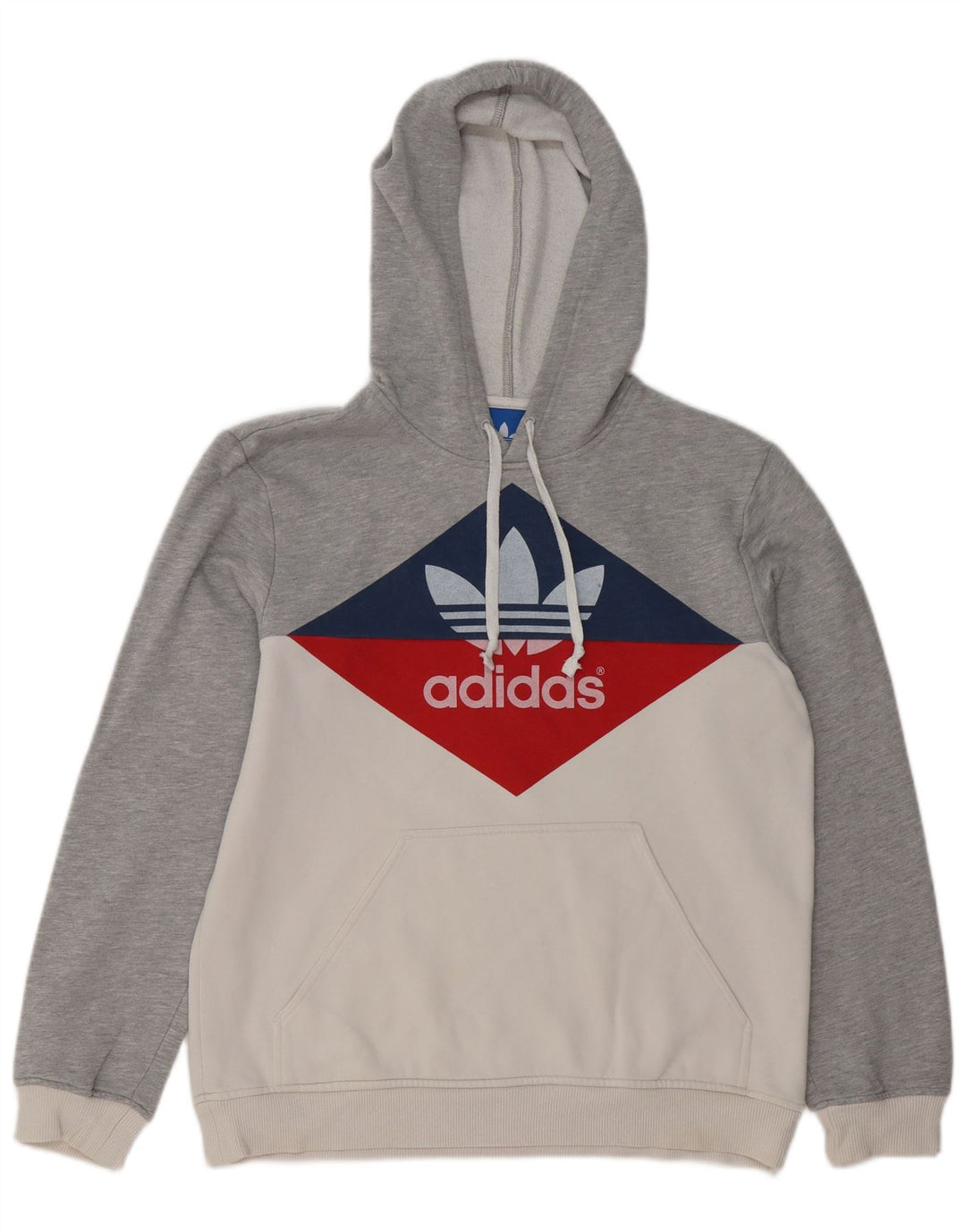 Męski sweter z kapturem ADIDAS z grafiką, średnioszary, bawełniany z blokami kolorów