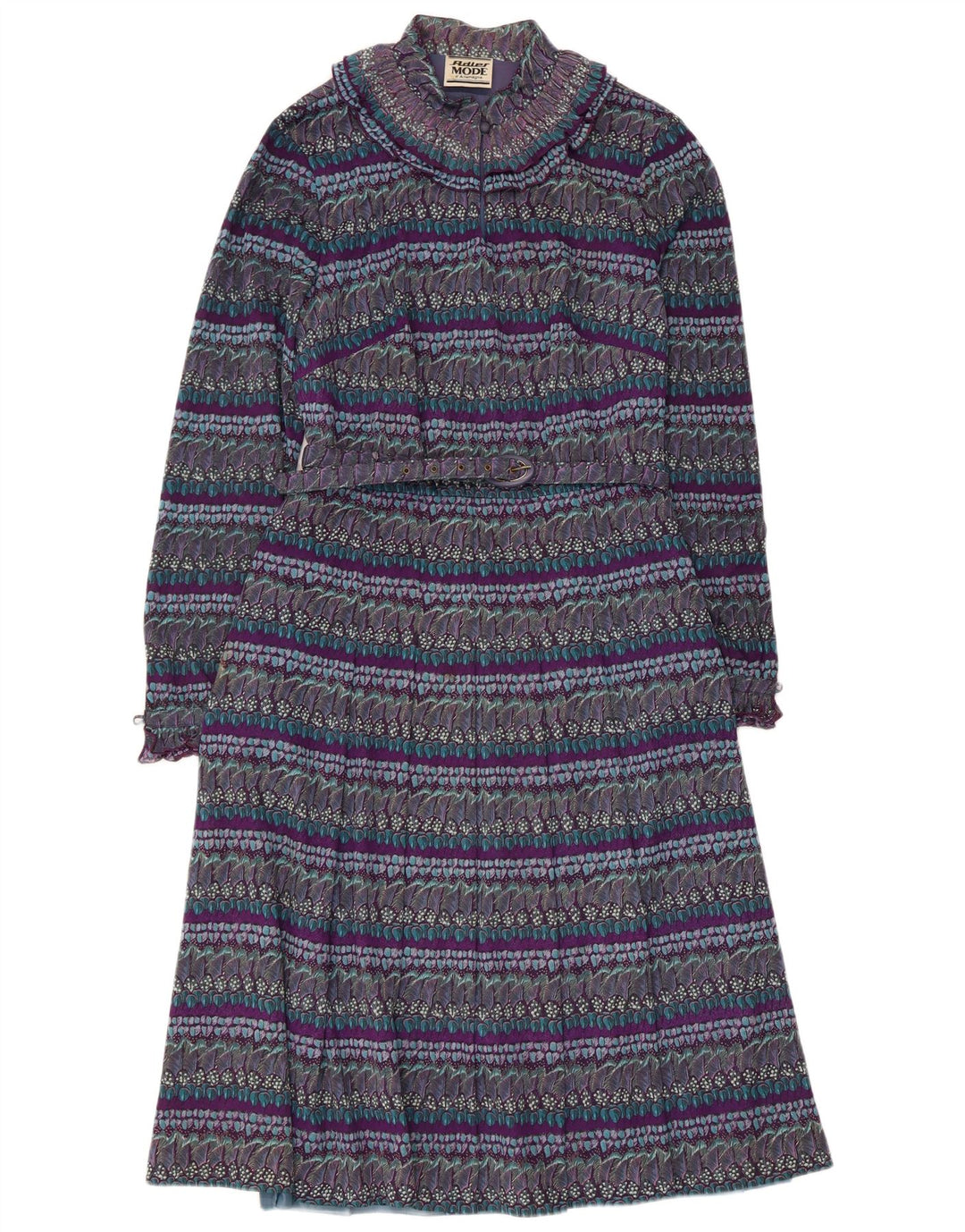 Damska sukienka maxi w stylu vintage w abstrakcyjny wzór UK 8 Mały fioletowy blok kolorów