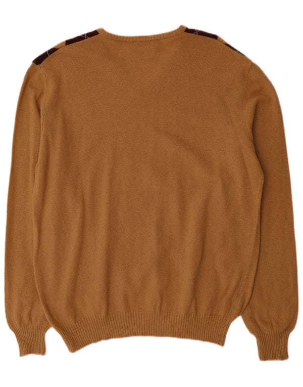 Malagrida Męski sweter z dekoltem w kształcie litery V XL Beżowy Argyle/Diamentowa wełna