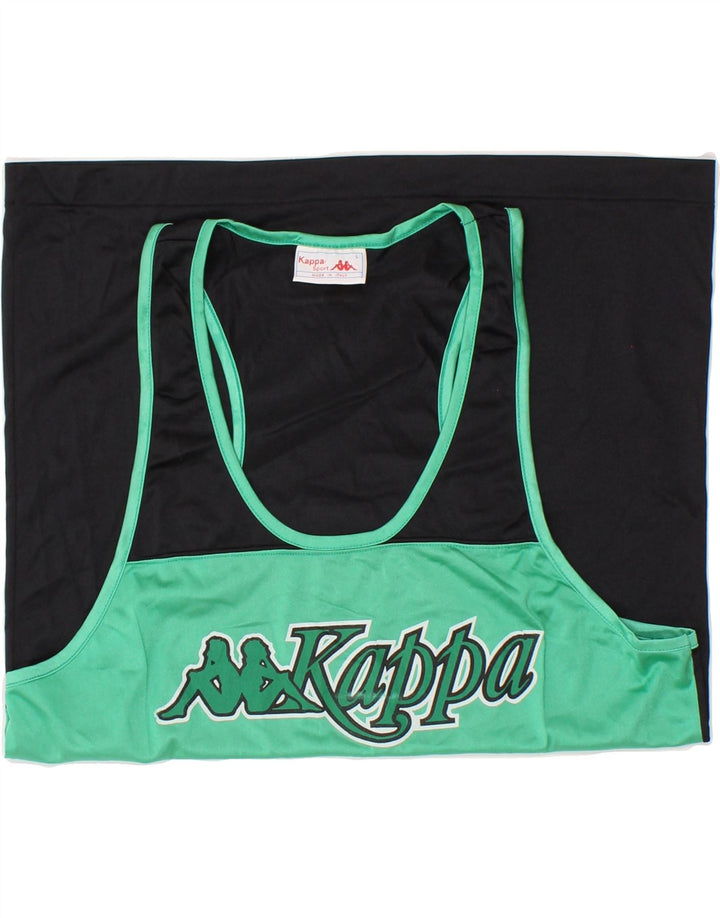 KAPPA Womens Graphic Vest Top UK 16 Large Black Colourblock Polyamide Vintage Kappa and Second-Hand Kappa from Messina Hembry 