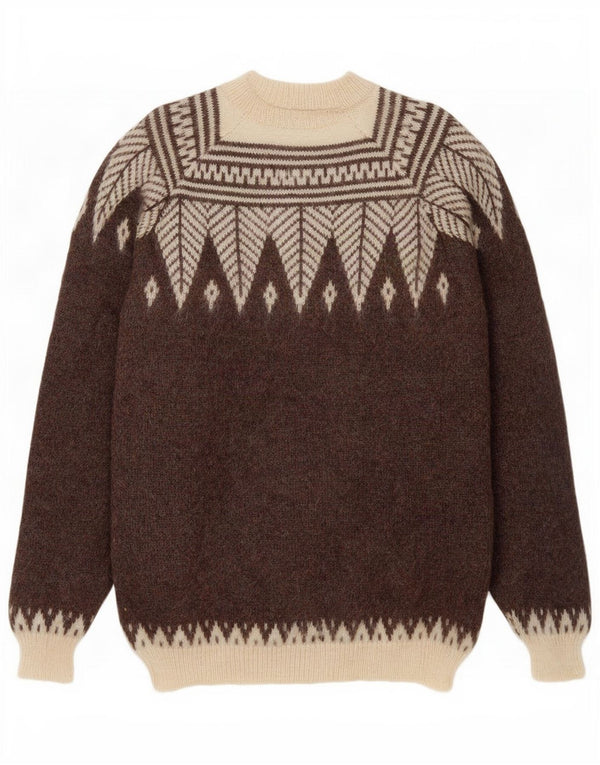Sweter damski w stylu vintage z okrągłym dekoltem UK 16, duży brązowy Fair Isle
