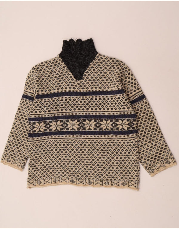 Vintage męski sweter z zamkiem błyskawicznym XL, beżowy Fair Isle