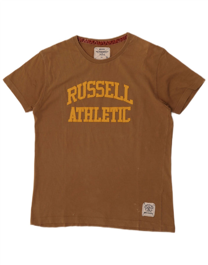 Męski T-shirt Russell Athletic z grafiką, bawełniany kolor khaki
