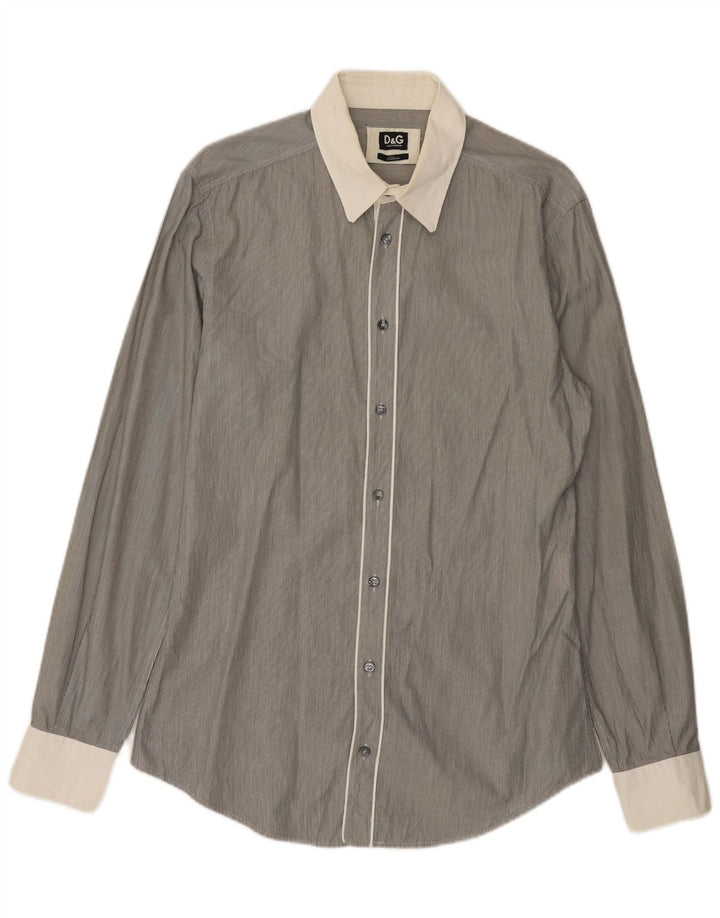 Koszula męska slim fit DOLCE & GABBANA IT 52, duża, szara, bawełniana w prążki