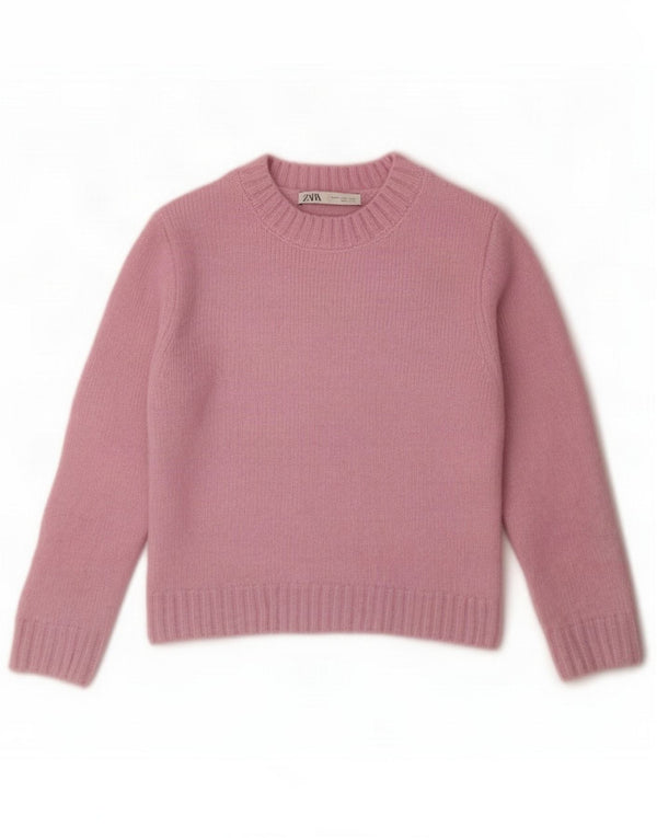 Damski sweter Zara Crop 3/4 z okrągłym dekoltem UK 10 Small Pink Nylon