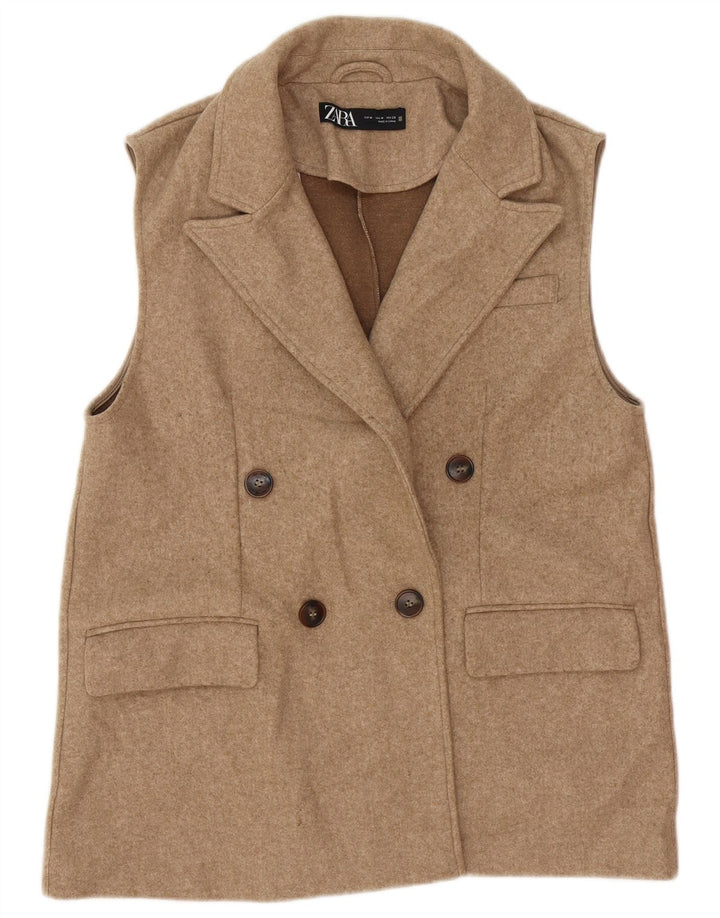Zara damski dwurzędowy utility gilet UK 12 średni beżowy poliester