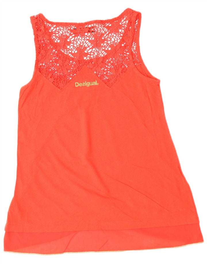 Damska bluzka bez rękawów DESIGUAL Top UK 10, mała, czerwona, bawełniana w kwiaty