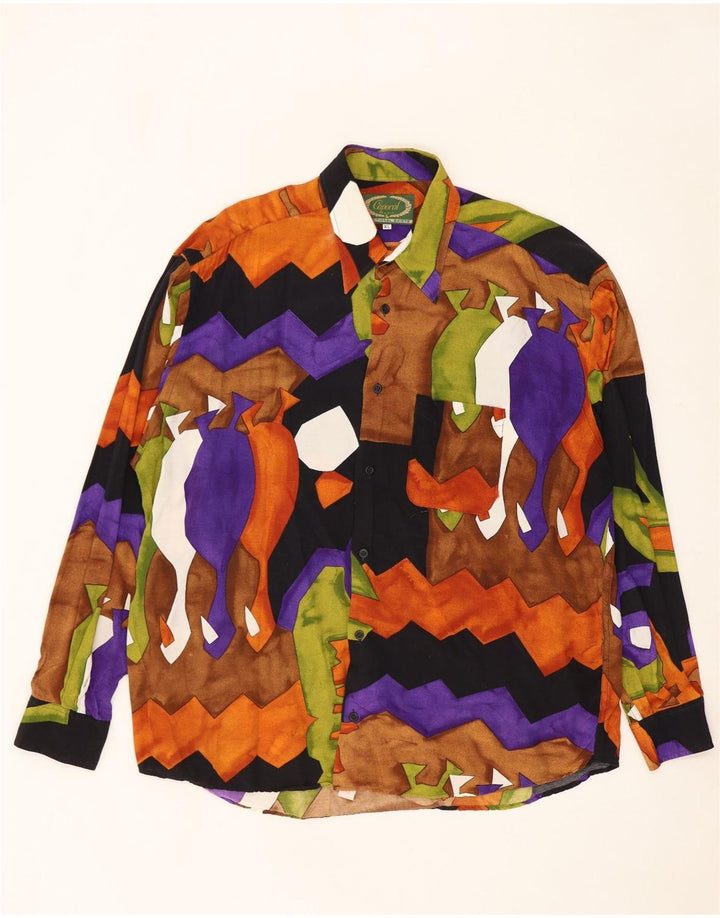 Koszula męska w stylu vintage w abstrakcyjny wzór XL, wielobarwna wiskoza