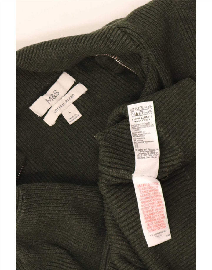 Marks & Spencer Męski sweter zapinany na zamek, duży, poliestrowy khaki
