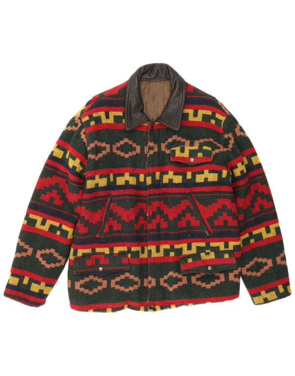 Męska kurtka Utility Vintage UK 40, duża, wielobarwna, geometryczna wełna