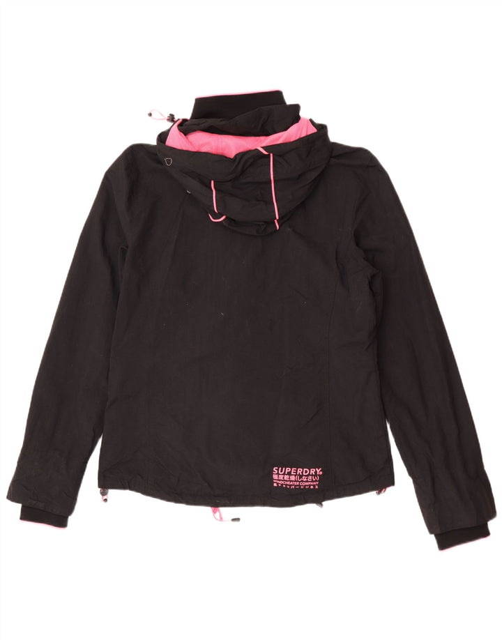 Damska kurtka przeciwdeszczowa z kapturem Superdry UK 14, duża, czarna nylonowa