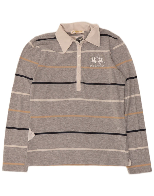 Damska koszulka polo do rugby La Martina z długim rękawem UK 14, duże szare paski