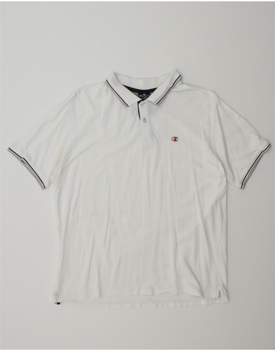 CHAMPION Mens Polo Shirt Large White Vintage Champion and Second-Hand Champion from Messina Hembry 