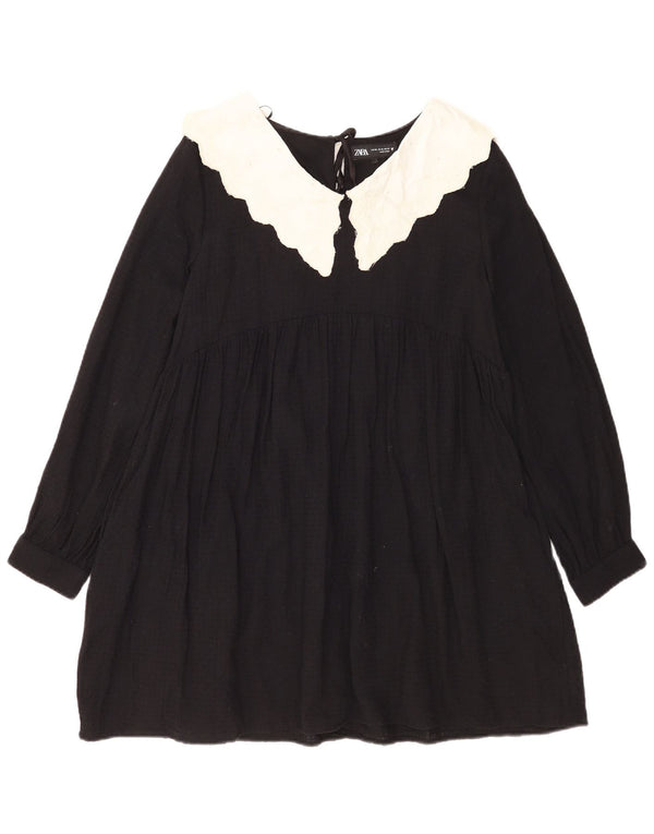 Zara Womens Long Sleeve Tiered Dress UK 18 XL Black Colourblock Cotton