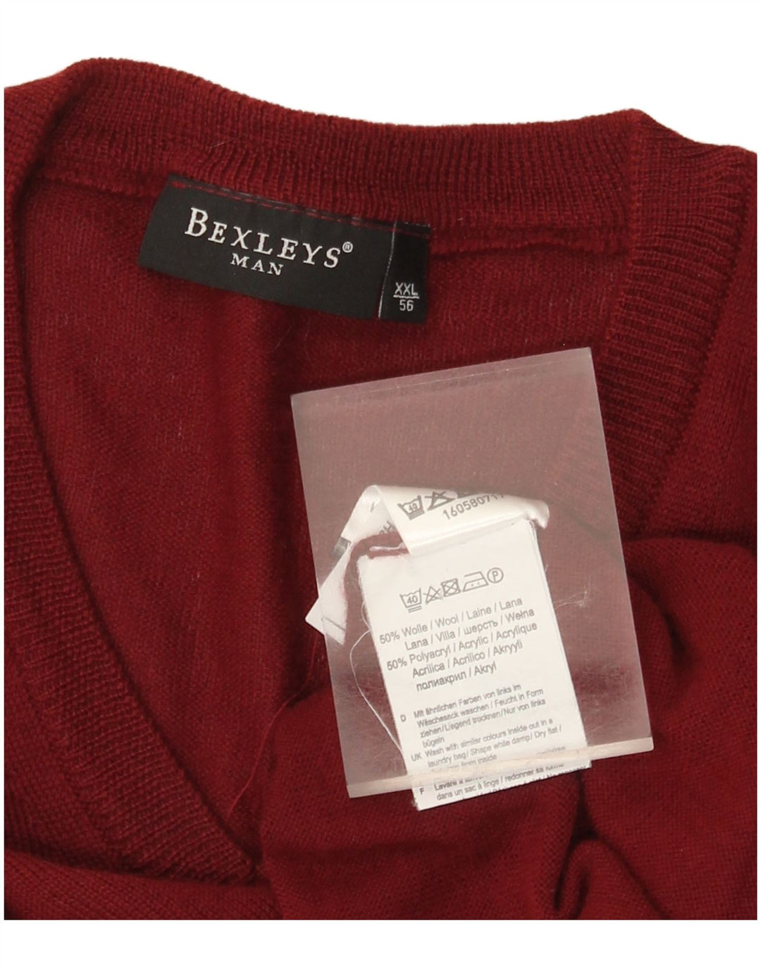 BEXLEYS Męski sweter z dekoltem w kształcie litery V IT 56 2XL Burgundowa wełna