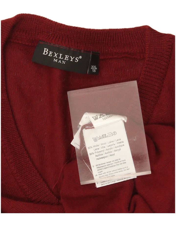 BEXLEYS Męski sweter z dekoltem w kształcie litery V IT 56 2XL Burgundowa wełna