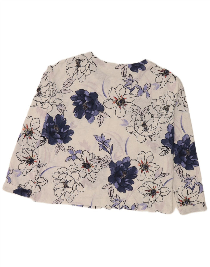 Marks & Spencer Damski top oversize z długim rękawem, UK 8, mały, biały w kwiaty