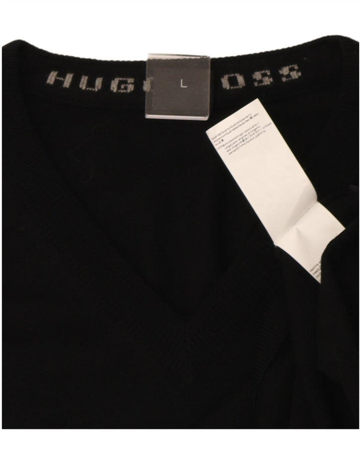 Męski sweter Hugo Boss z dekoltem w szpic, duży, czarny, wełniany