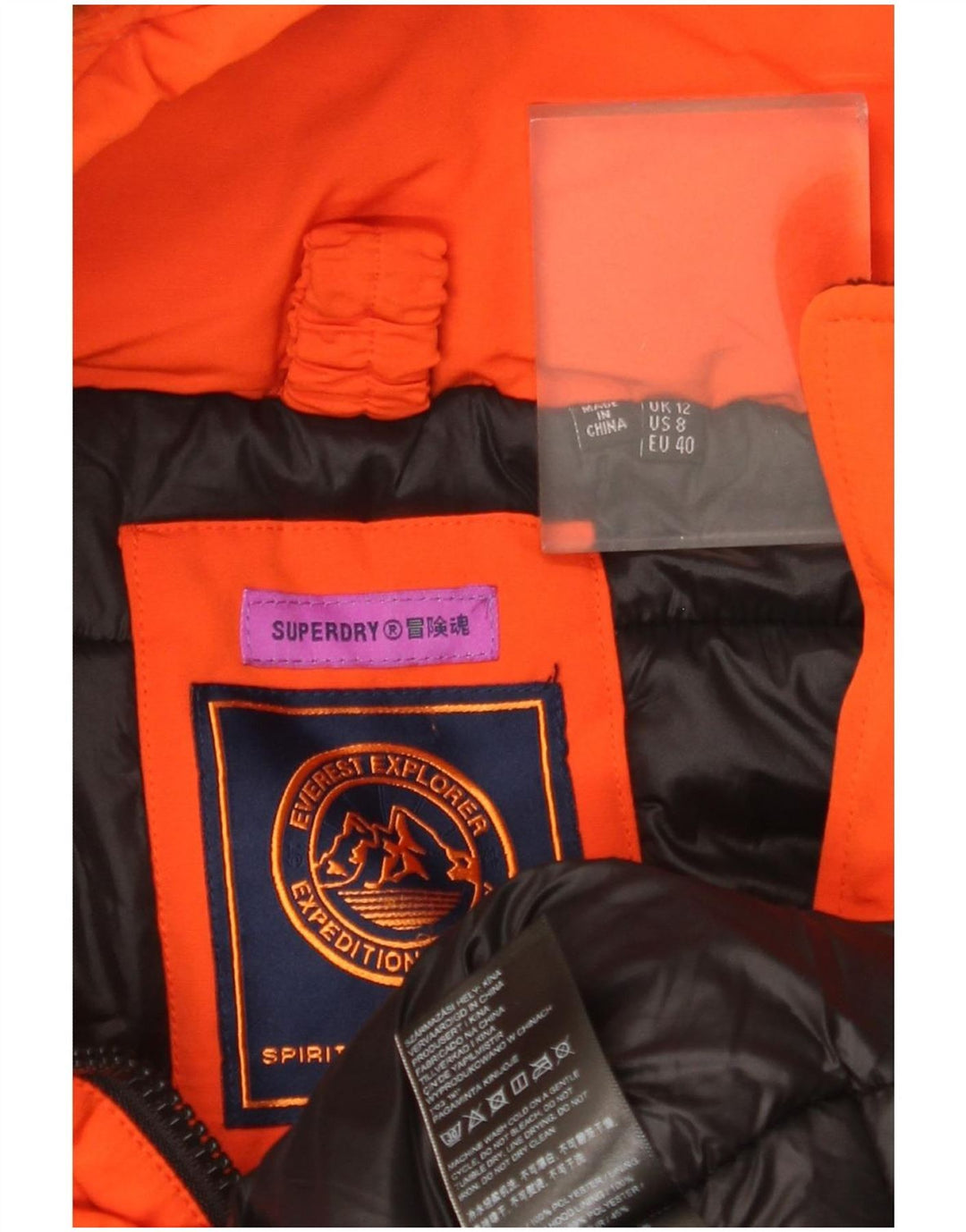 Damska kurtka narciarska z kapturem Superdry UK 12, średni pomarańczowy poliester